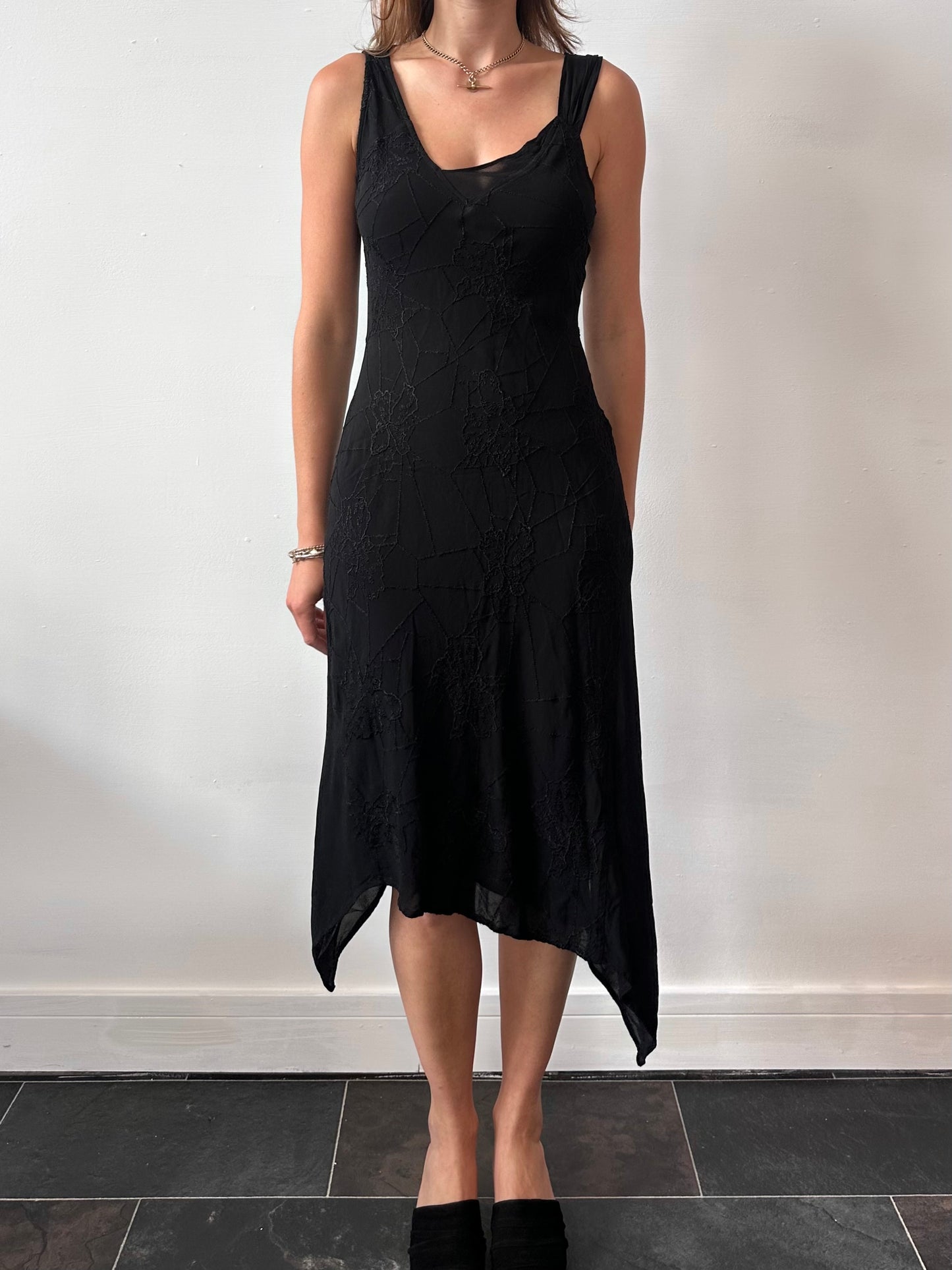 GHOST ASYMMETRIC MIDI DRESS