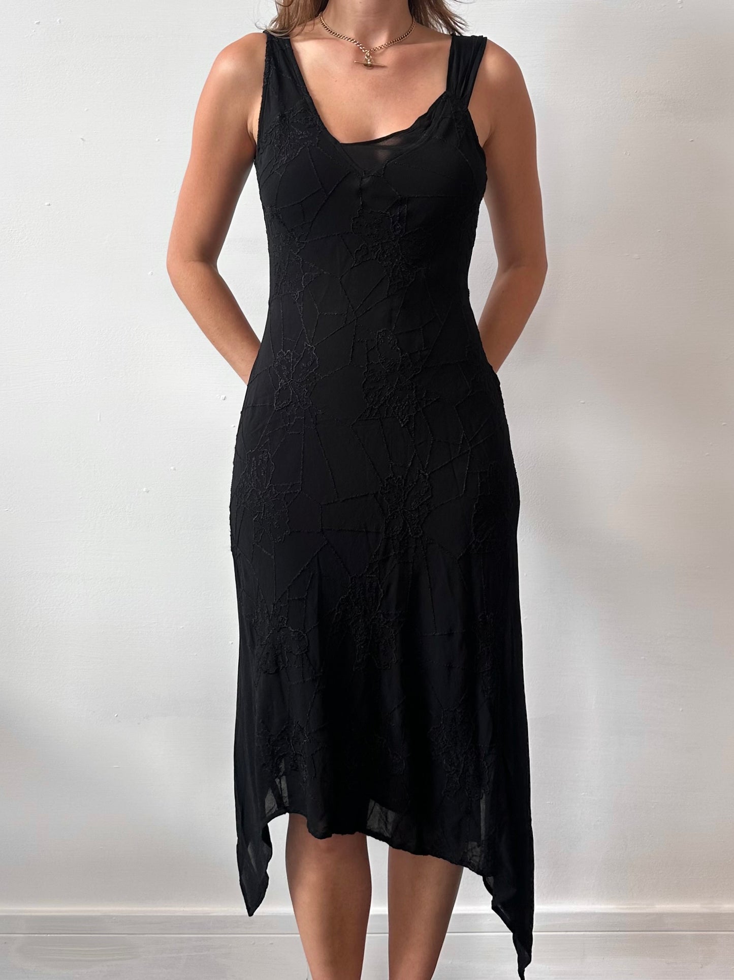 GHOST ASYMMETRIC MIDI DRESS